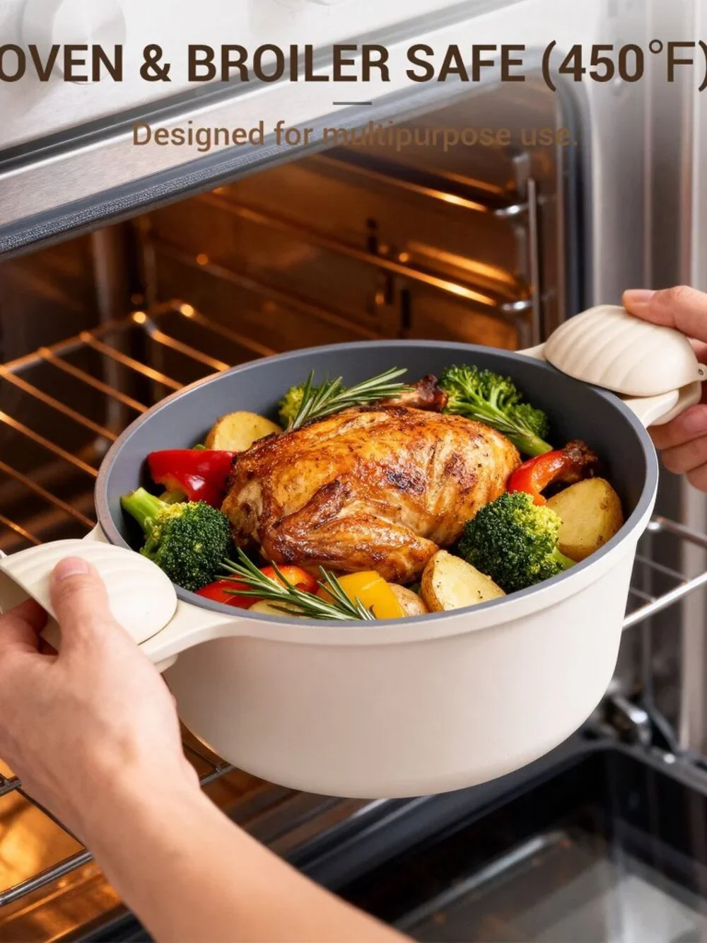 8-Piece Non Stick Stock Pot with Lid, Ceramic Cooking Pot Set, 4.5 Qt All-in-One